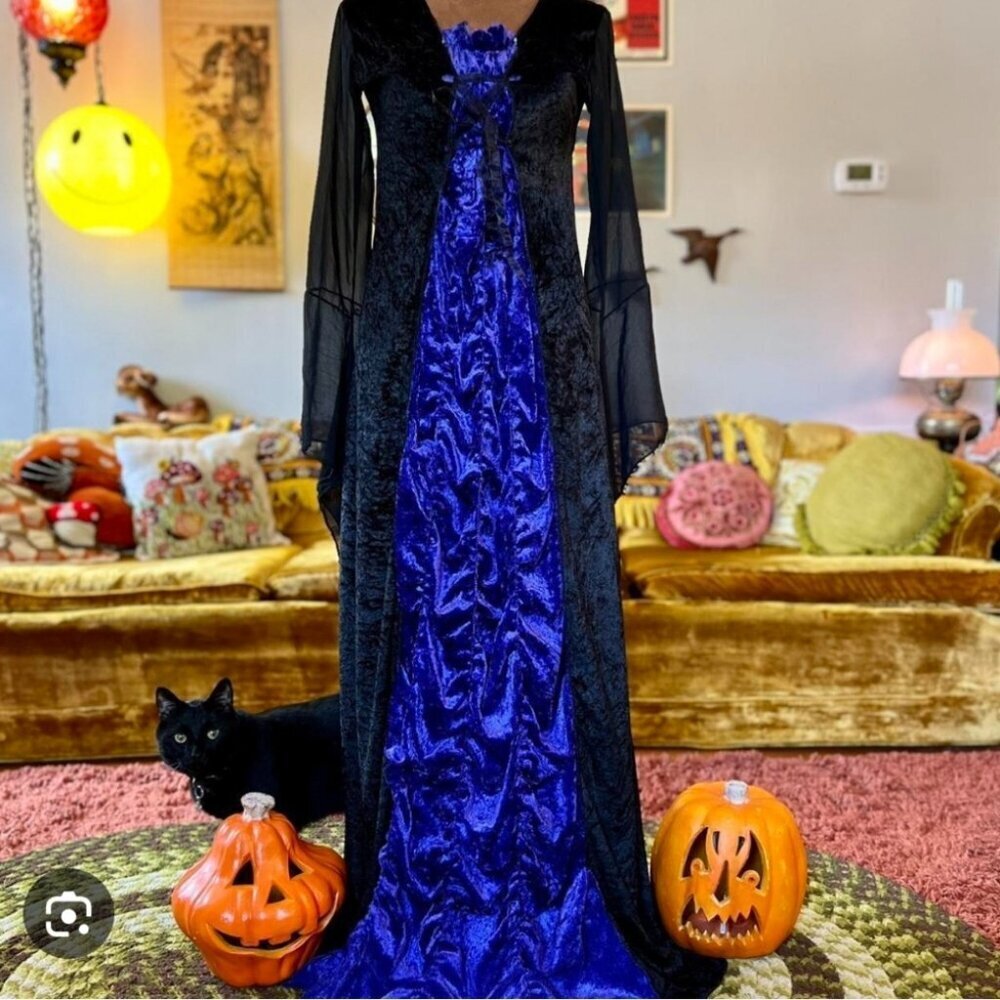 Goth Witch Costume Long Sleeve Dress With Hat - Teen Girl XS Women New